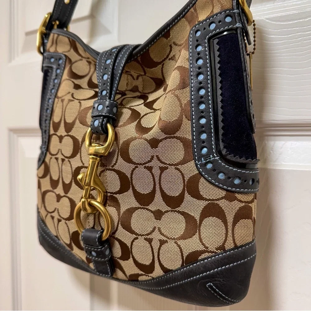 Coach Legacy Hobo Bag Signature Jacquard Perforated Navy Leather